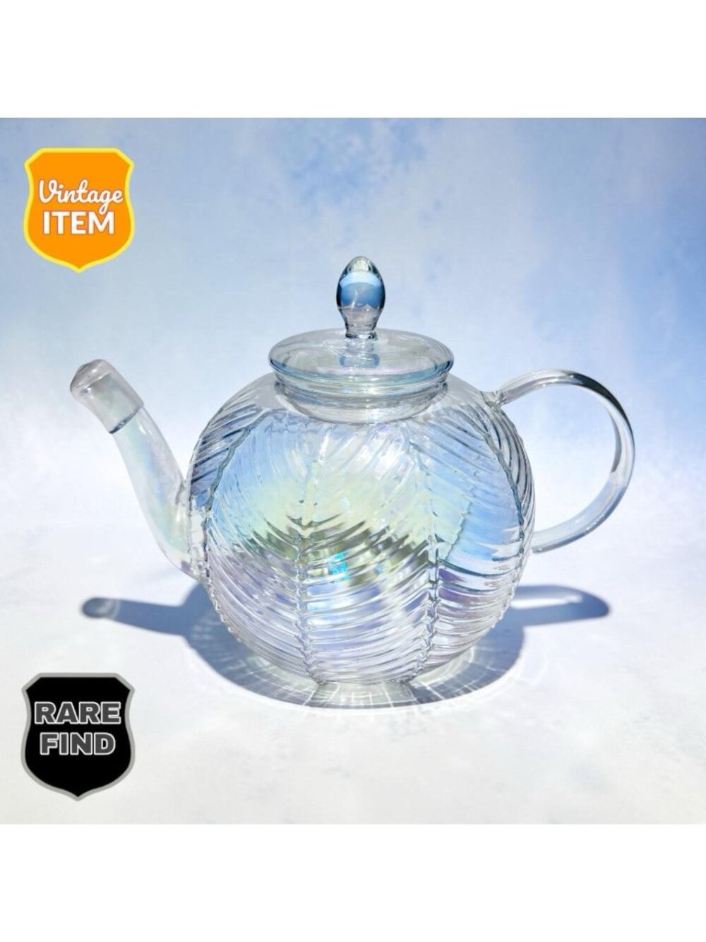 Vintage Irridescent Clear Art Glass Borosilicate Multi-Colored Tea Pot NEW RARE!